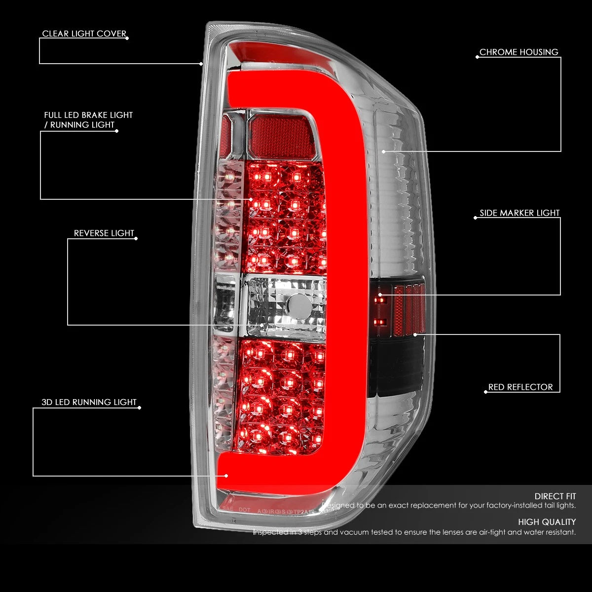 Pair of Red 3D LED Tube Bar Tail Brake Lights for Toyota Tundra (2014–2021)