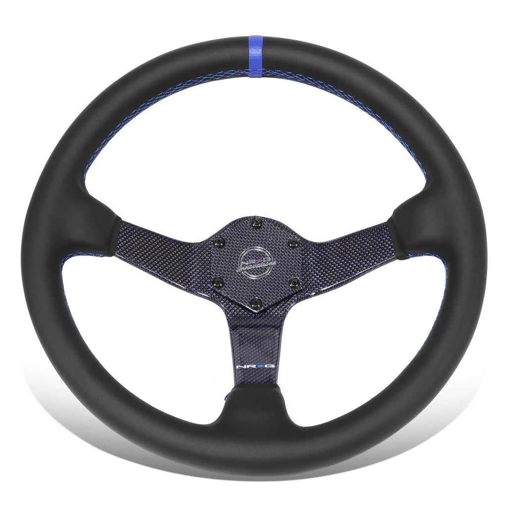 350mm 3" Dish Steering Wheel for NRG (3-Spoke, Blue Carbon Fiber)