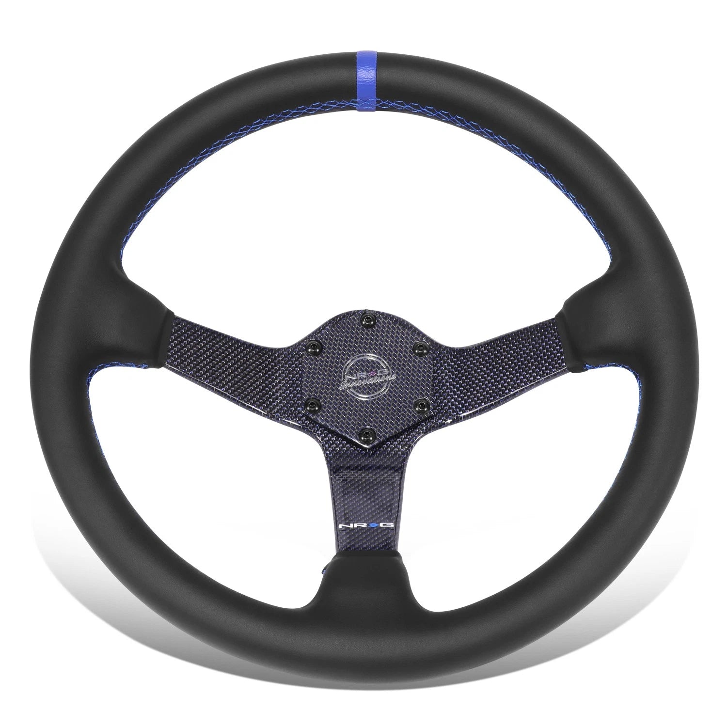350mm 3" Dish Steering Wheel for NRG (3-Spoke, Blue Carbon Fiber)