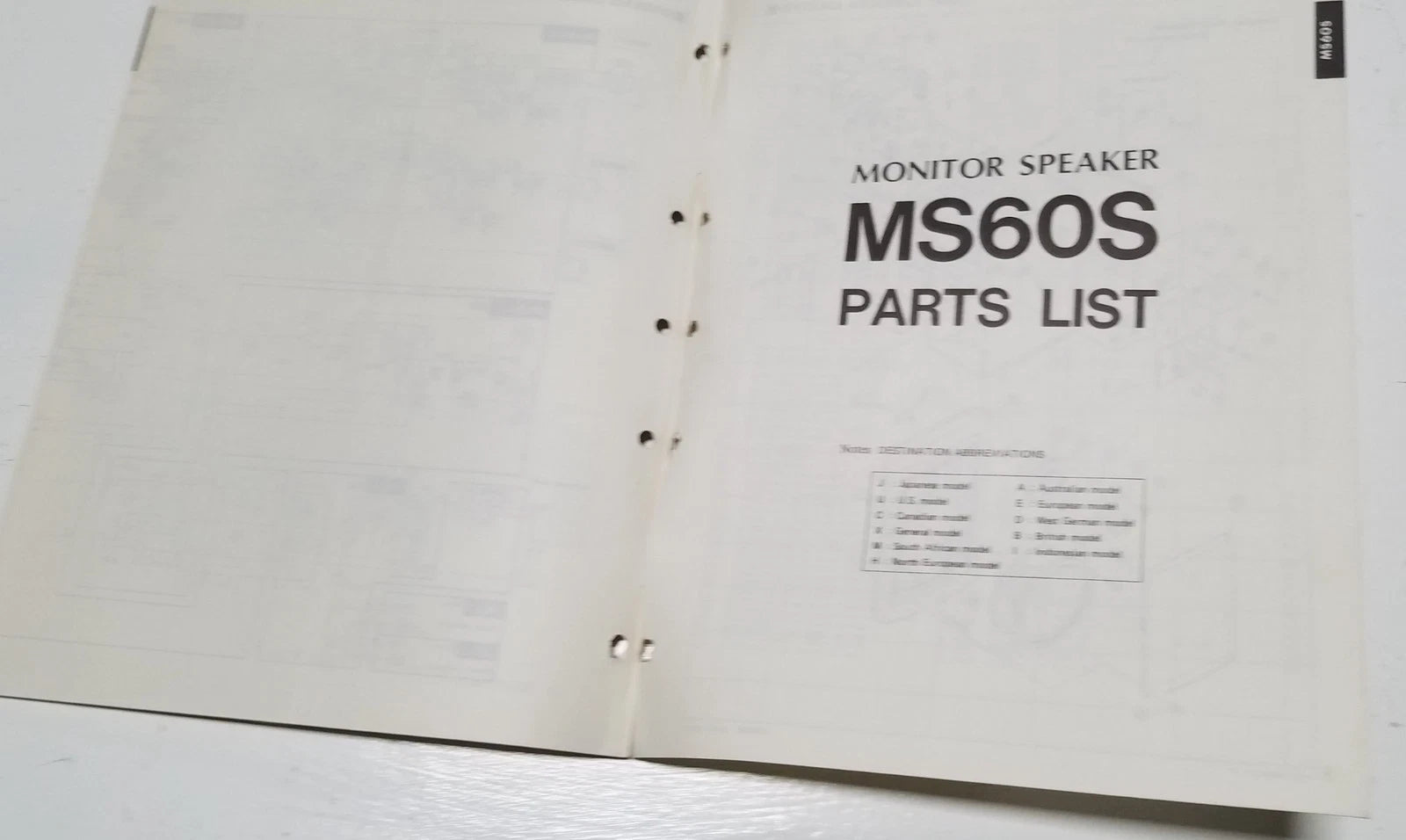 Yamaha MS60S Monitor Speaker Service Manual and Parts List