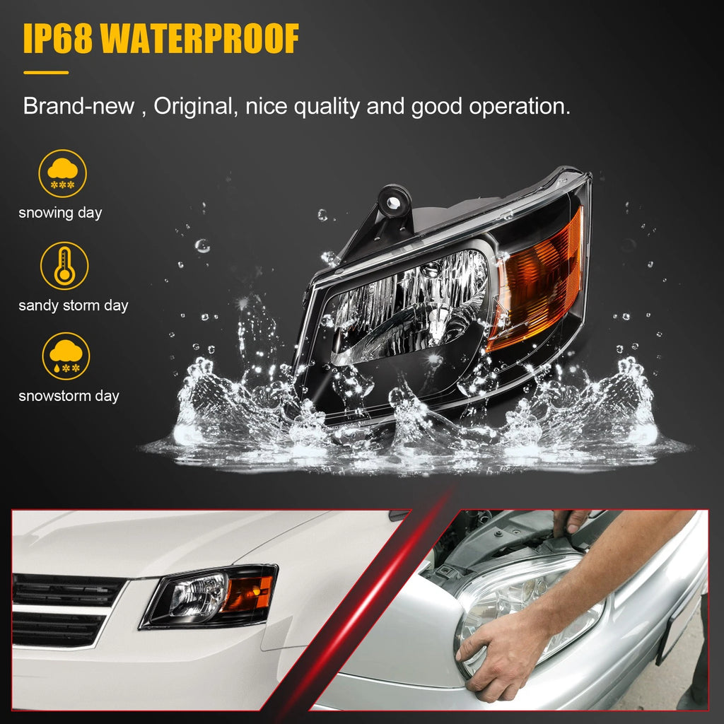 Set of 2 Headlights for Dodge Grand Caravan (2008–2010) Black Housing Amber