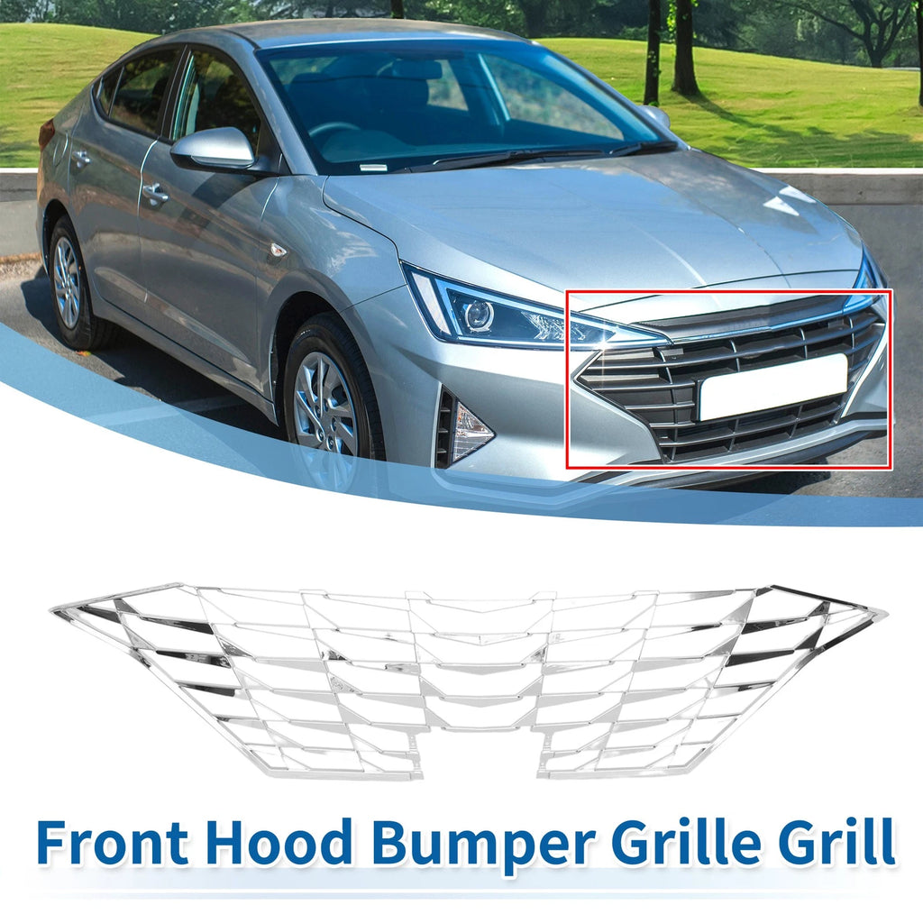 Front Upper Bumper Grille for Hyundai Elantra (2019–2020) Silver Tone ABS