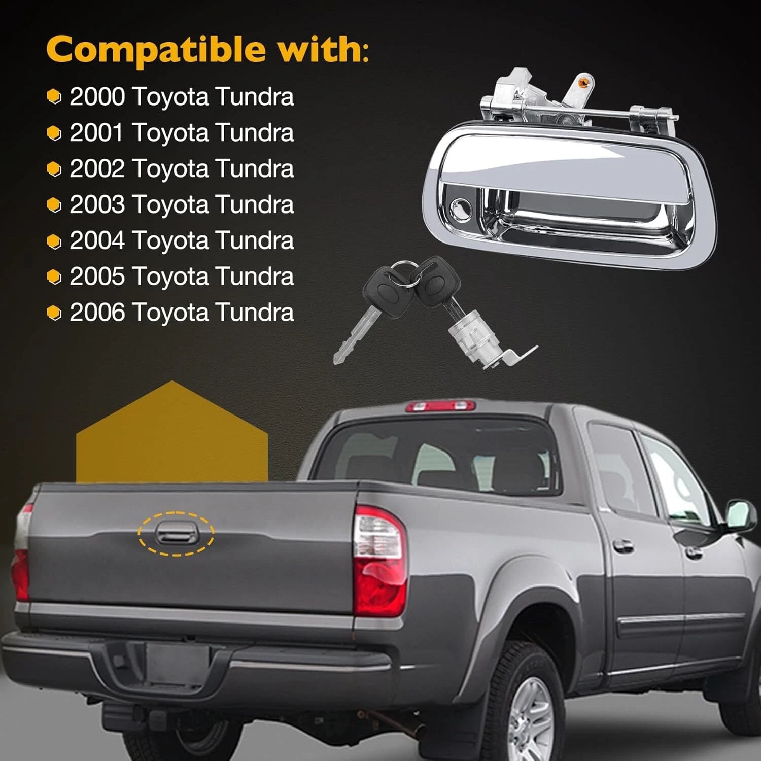 Tailgate Handle w/ Lock Cylinder & Key for Toyota Tundra (2000–2006) 69090-0C010
