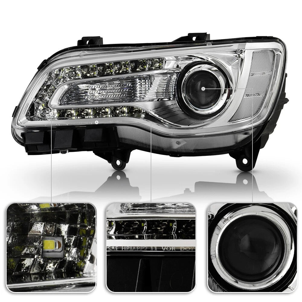 Chrome Halogen Headlight LED DRL Projector for Chrysler 300 (2015–2023)