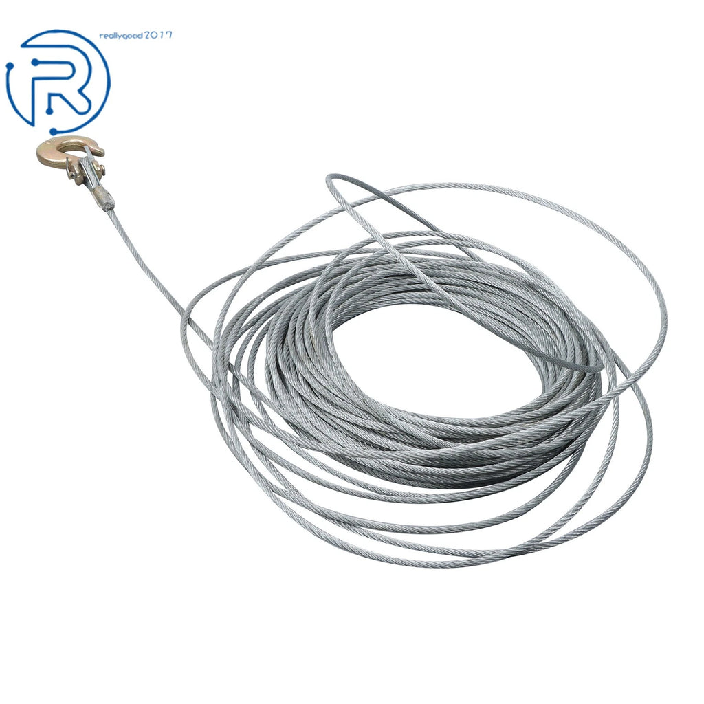 Winch Cable 3/16" × 100Ft Galvanized Steel with 1/4" G70 Slip Hook
