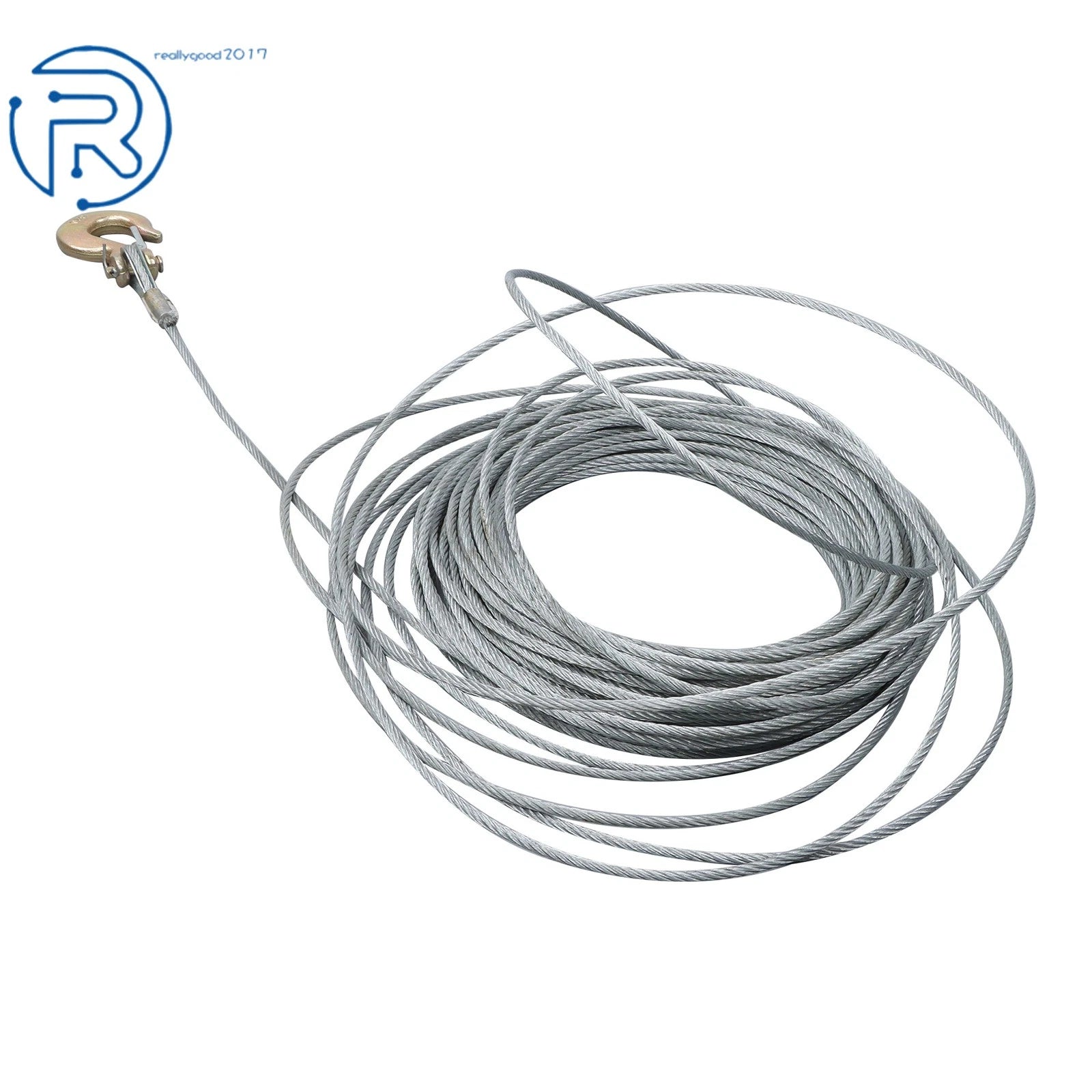 Winch Cable 3/16" × 100Ft Galvanized Steel with 1/4" G70 Slip Hook