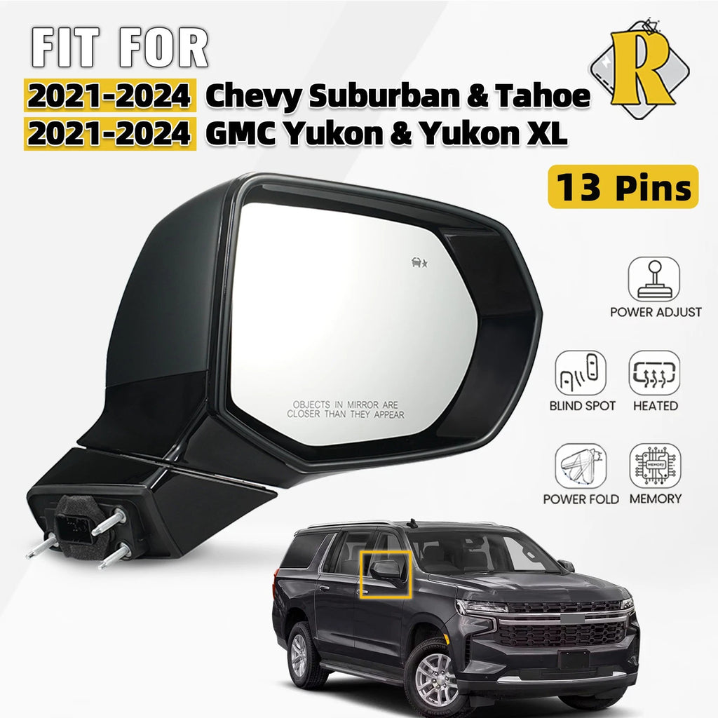 Power Fold Side Mirror for Chevy Suburban Tahoe GMC Yukon (2021–2024) 13 Pin