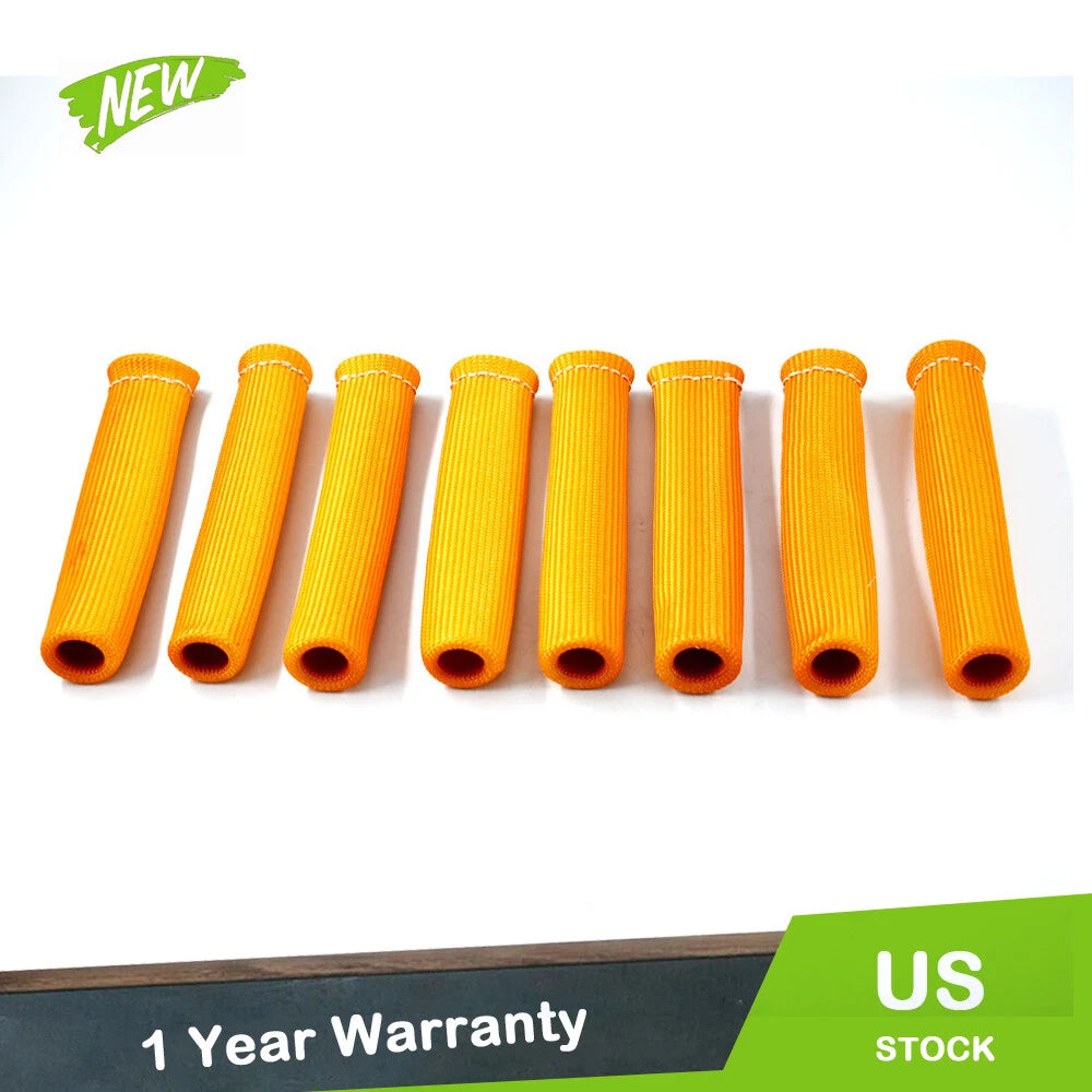 Set of 8 Orange Spark Plug Wire Protector Sleeves Heat Shield Cover