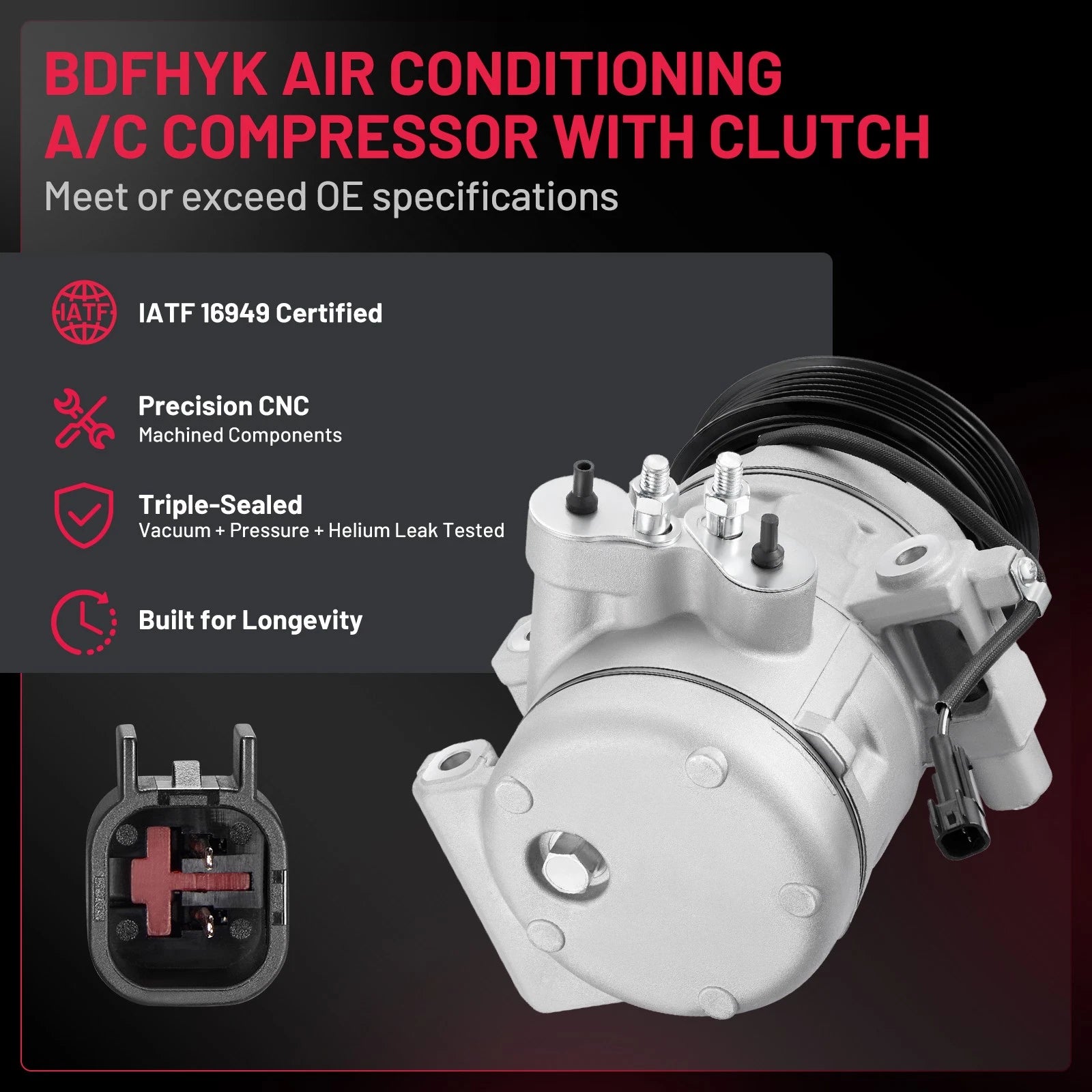 AC Compressor w/ Clutch for Ford Focus (2008–2011) & Transit Connect (2010–2013)