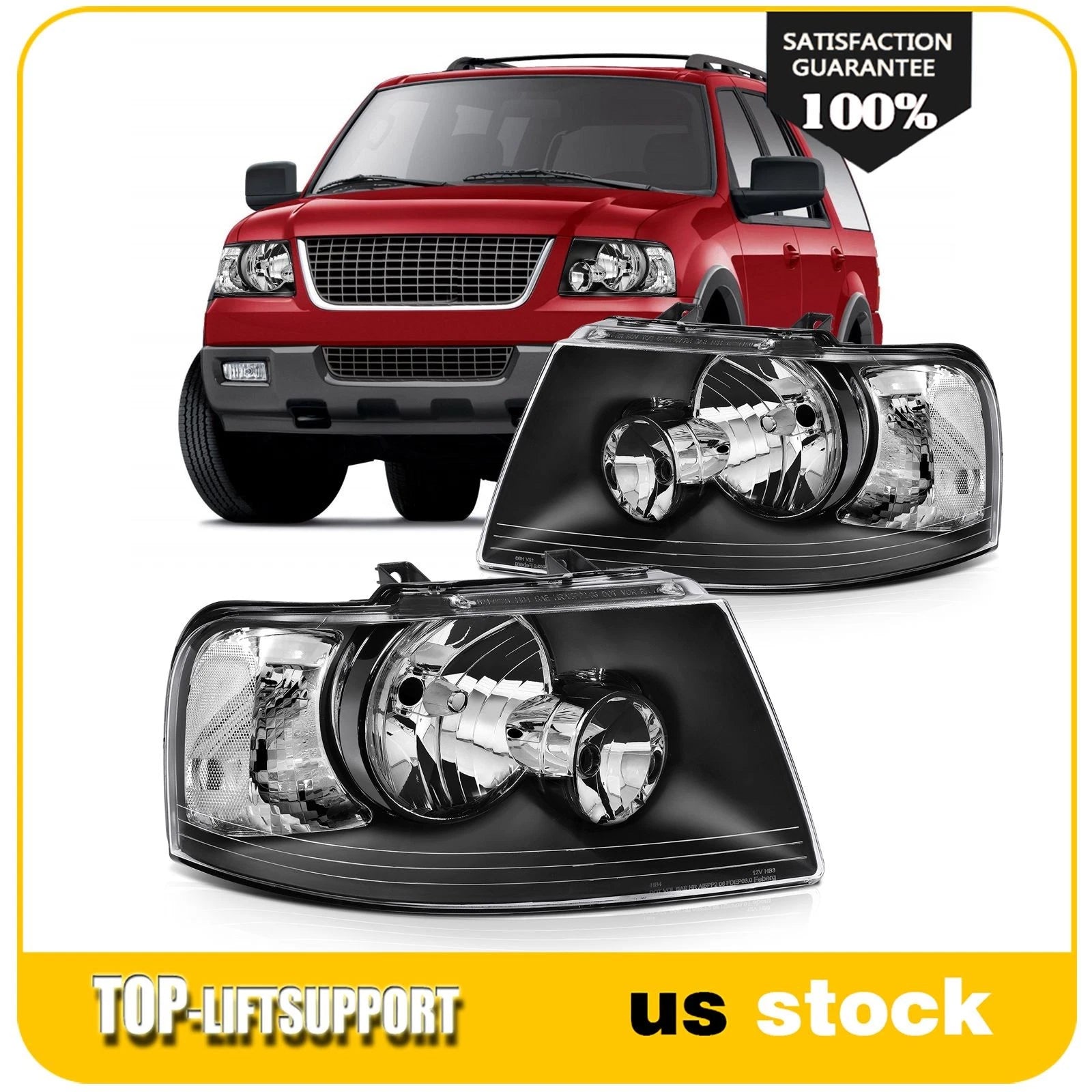 Headlight Assembly for Ford Expedition (2003–2006) Black Housing Pair
