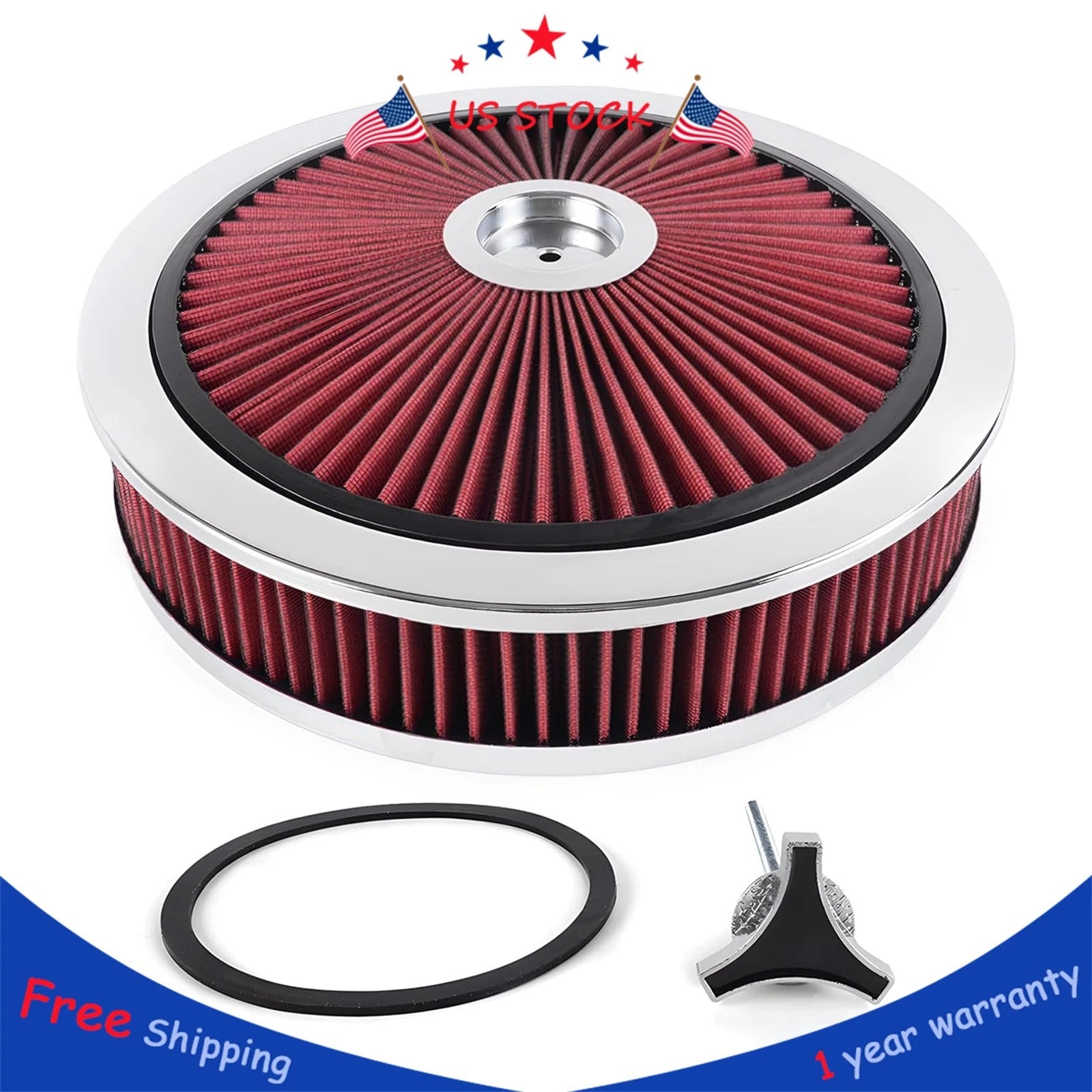 14" Round High Flow Washable Air Cleaner with Chrome Lid for SBC BBC 
