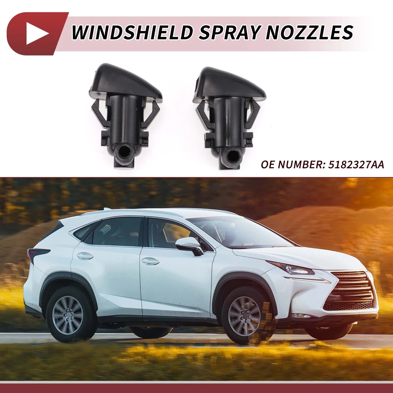 2X Windshield Washer Nozzle for Dodge Charger, Chrysler 300 (No. 5182327AA)