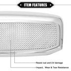 Front Grille Assembly for Dodge Ram 3500 2006-2009 Chrome Silver Tone