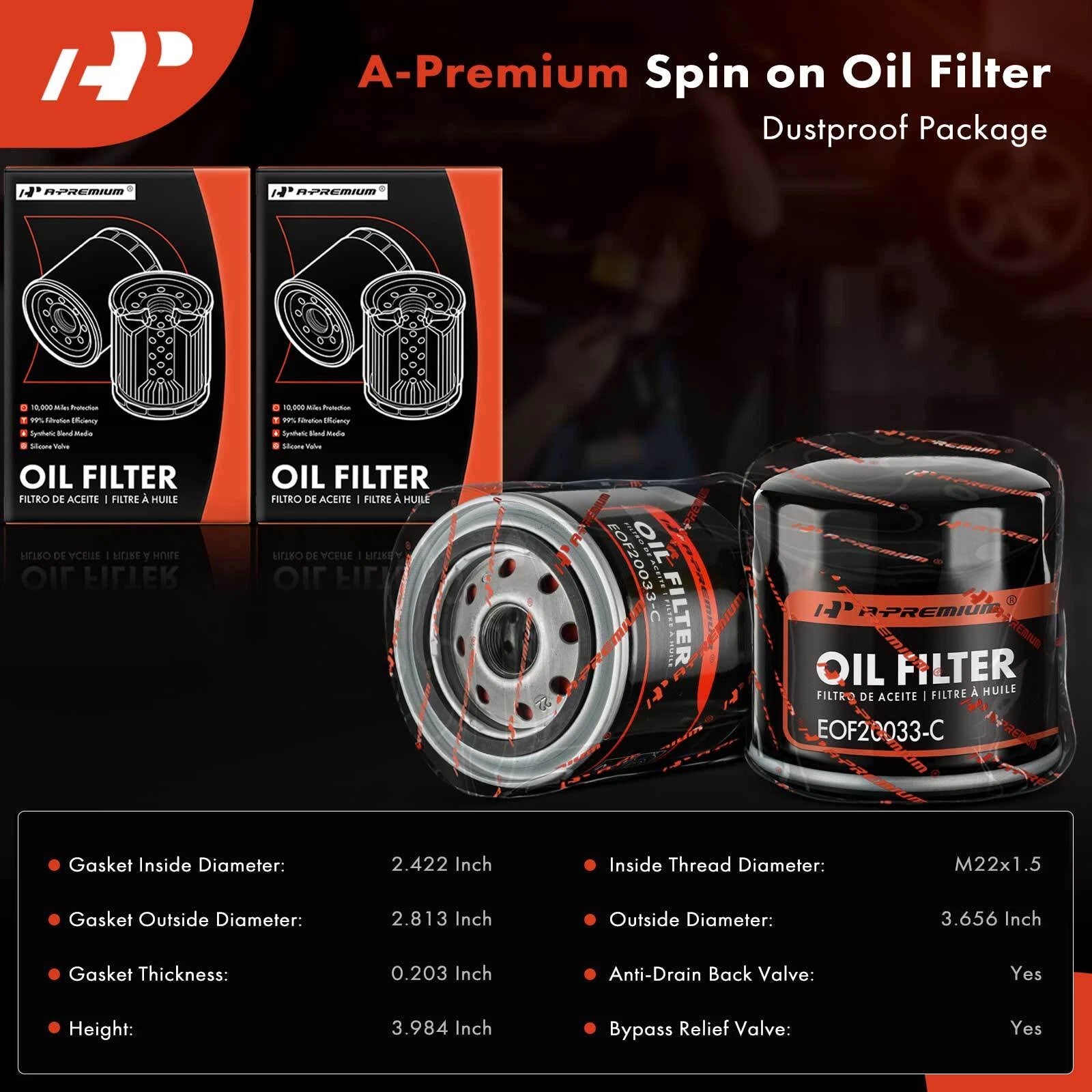 2X Engine Oil Filter for Silverado 4500 HD (2019), Ram 1500 (2011–2013, 2021–2023)