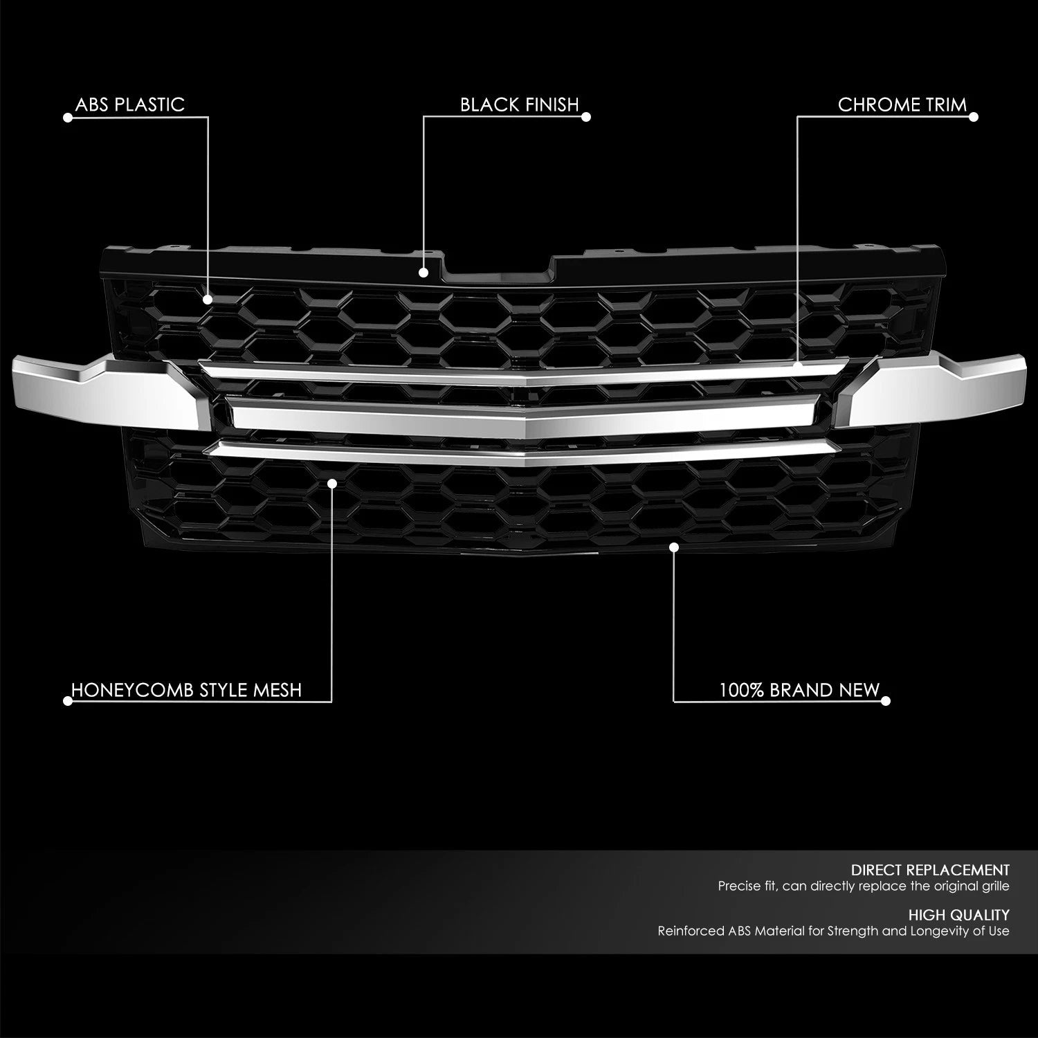 Chrome Black Honeycomb Mesh Front Grille for Chevy Silverado 1500 (2019–2022)