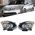 Set of 2 Halogen Headlight Assemblies for Nissan Rogue (2008–2013) Black Housing