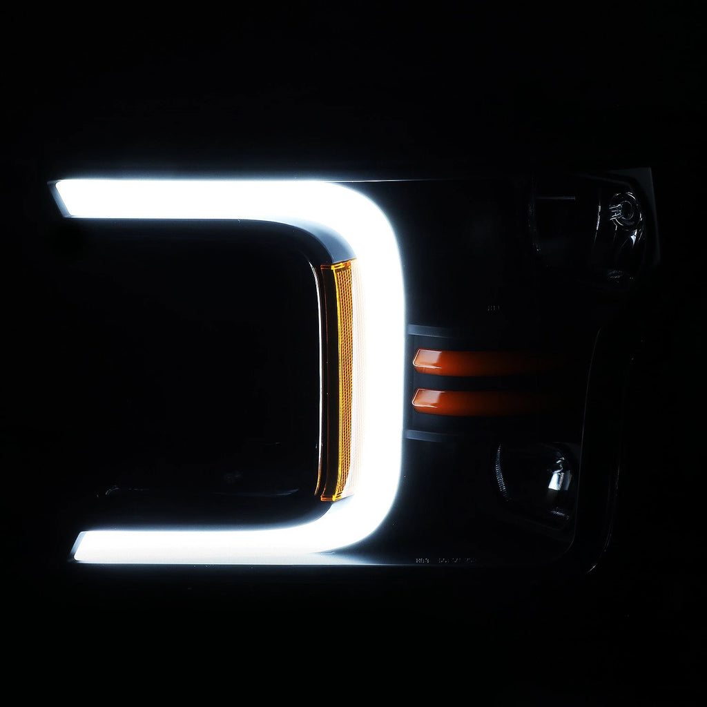 LED DRL Headlights for Ford F150 (2018–2020) - Black/Amber, Sequential Signal