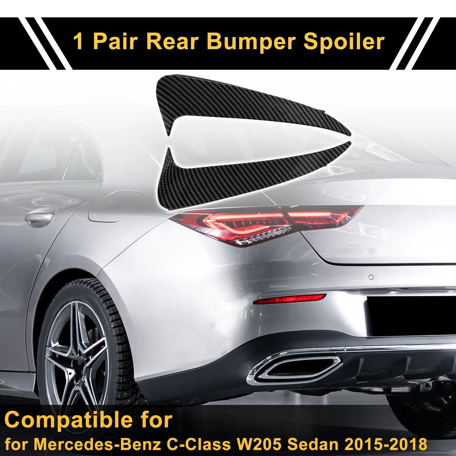 1 Pair Rear Bumper Spoiler for Mercedes-Benz C-Class W205 (2015–2021) Black ABS