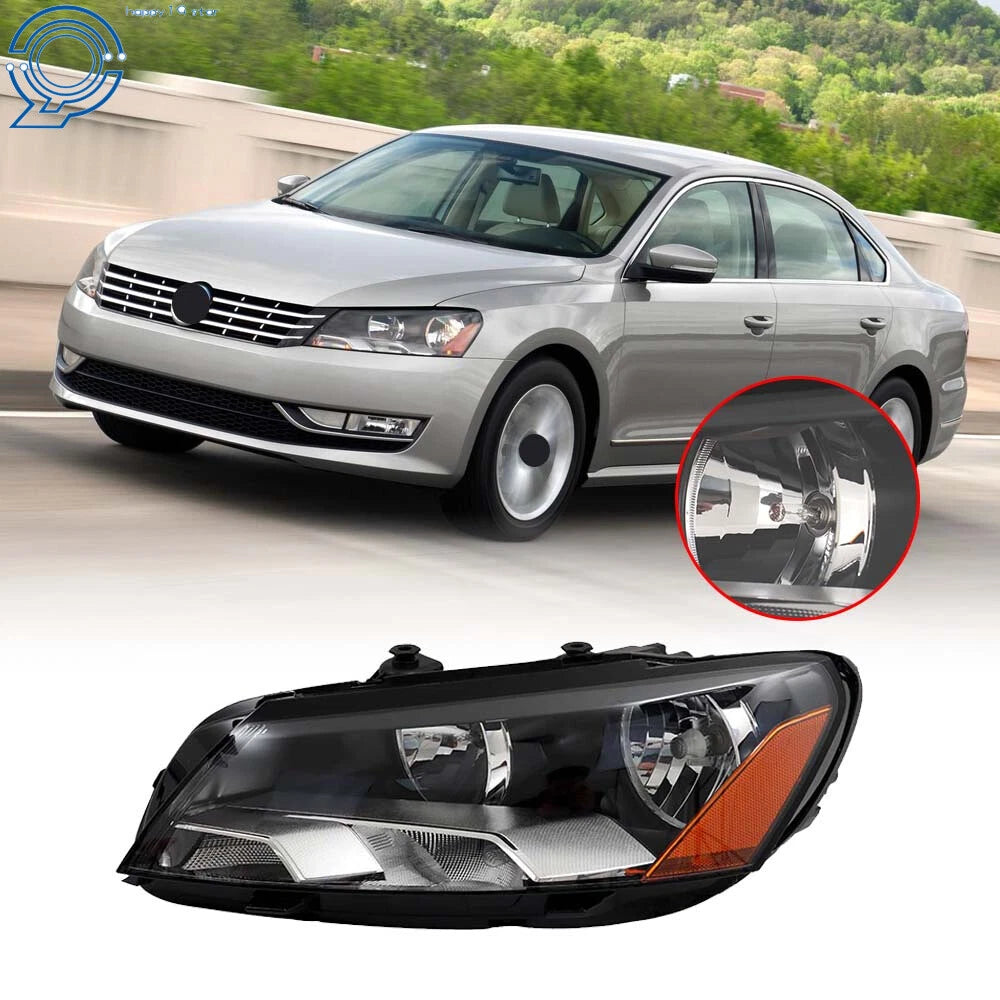 Driver Side Headlight for Volkswagen Passat (2012–2015) Halogen Black Housing