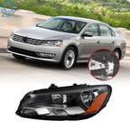Driver Side Headlight for Volkswagen Passat (2012–2015) Halogen Black Housing