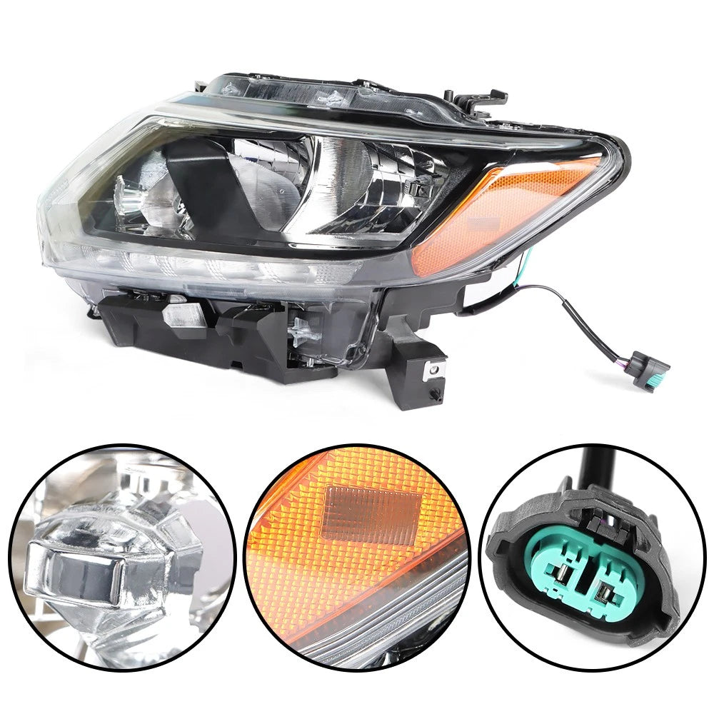 Headlights Pair for Nissan Rogue (2014-2016) Halogen Clear Lens