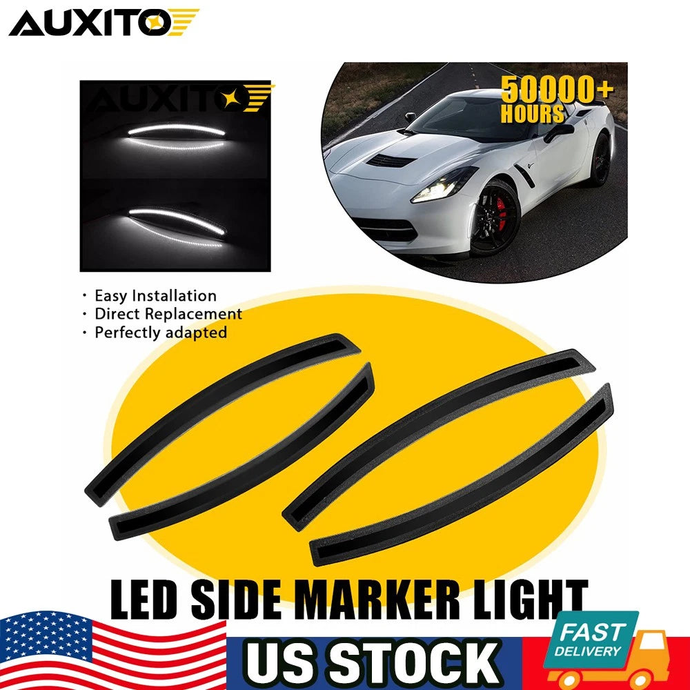 4X Smoke Lens F&R White LED Side Marker Lights for Chevy Corvette C7 (2014–2019)