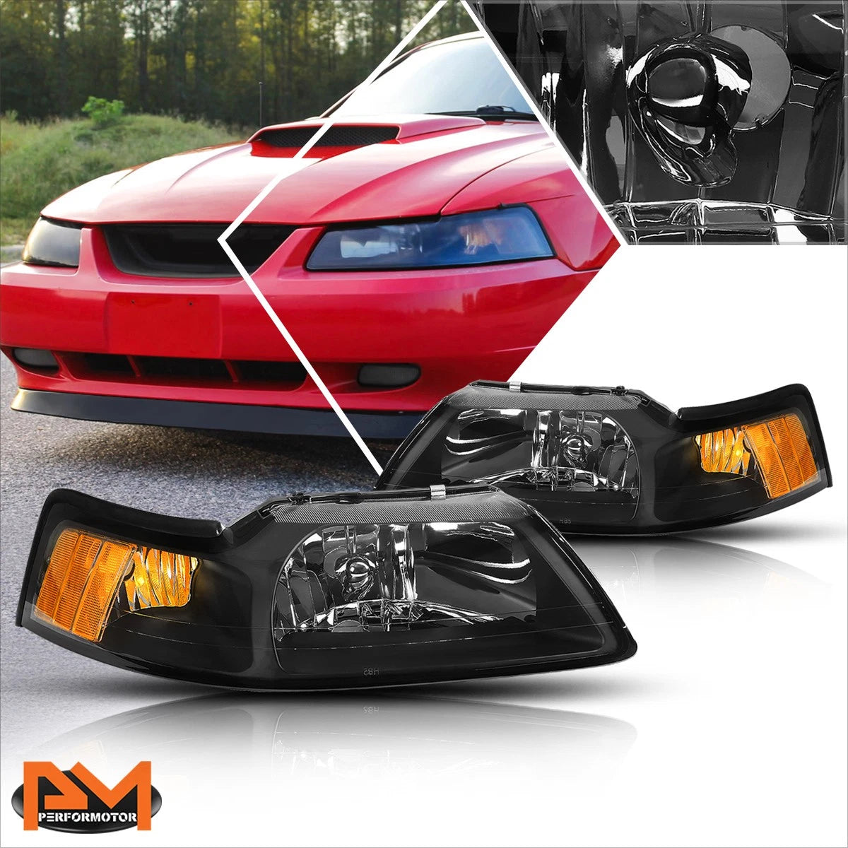 Headlight and Amber Corner Signal Lamps Pair for Ford Mustang (1999–2004)