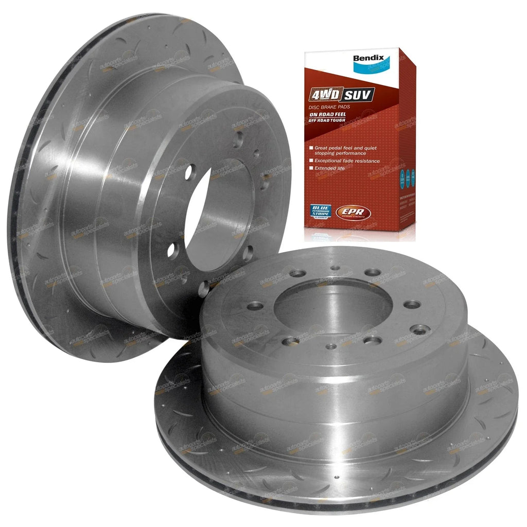 2 x Rear Drilled Slotted Rotors Pads for Toyota FJ80 (1989–1999)