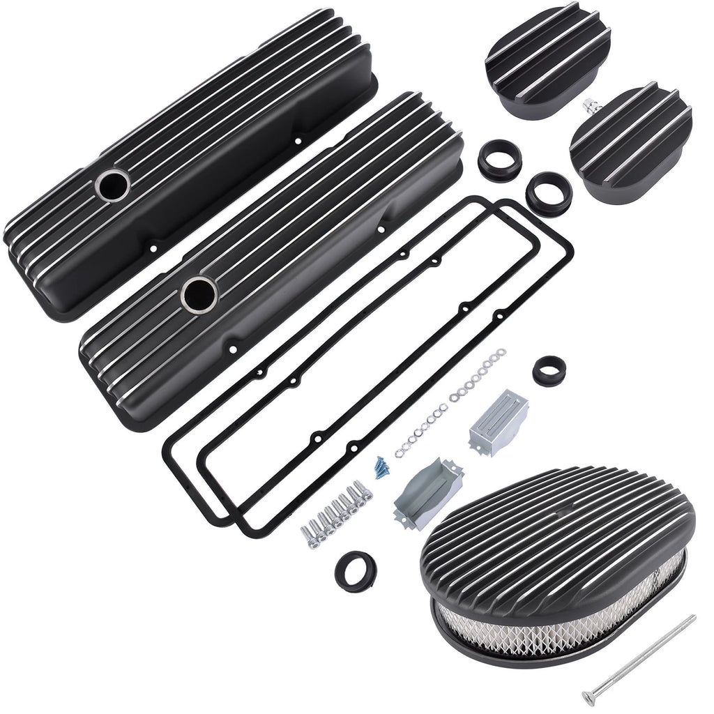 Finned Tall Valve Covers & Oval Air Cleaner Kit for Chevy SBC