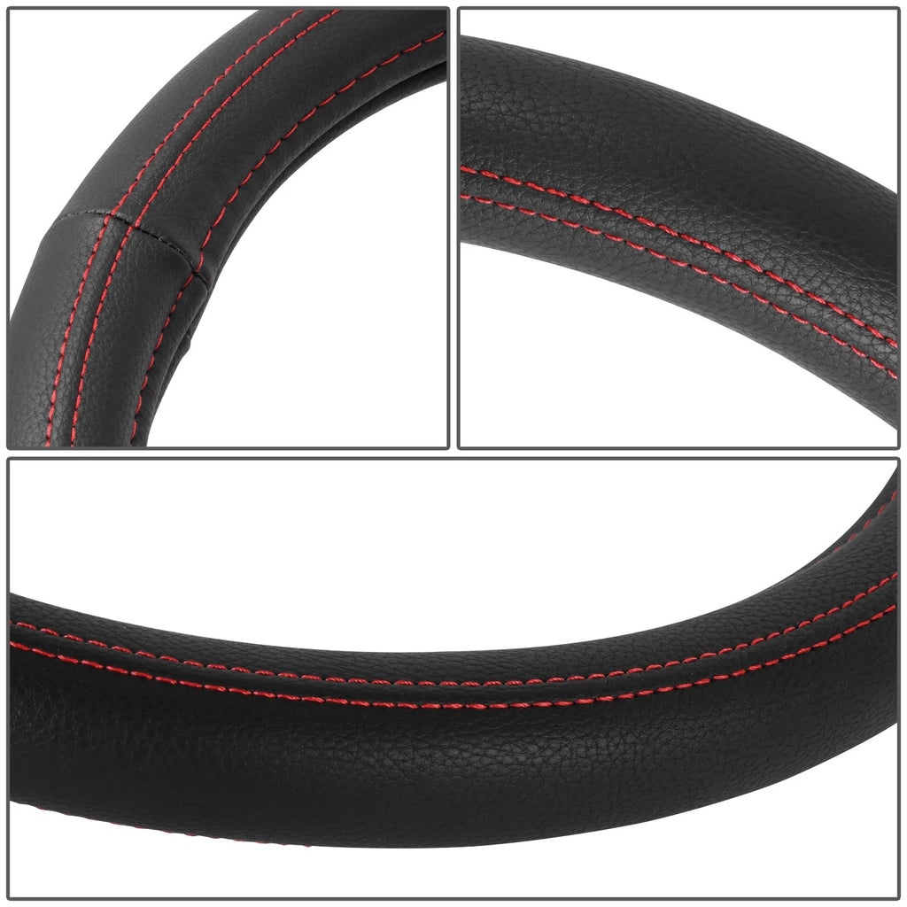Steering Wheel Cover Red 15" for Universal Fit (Matte Grain Leather)