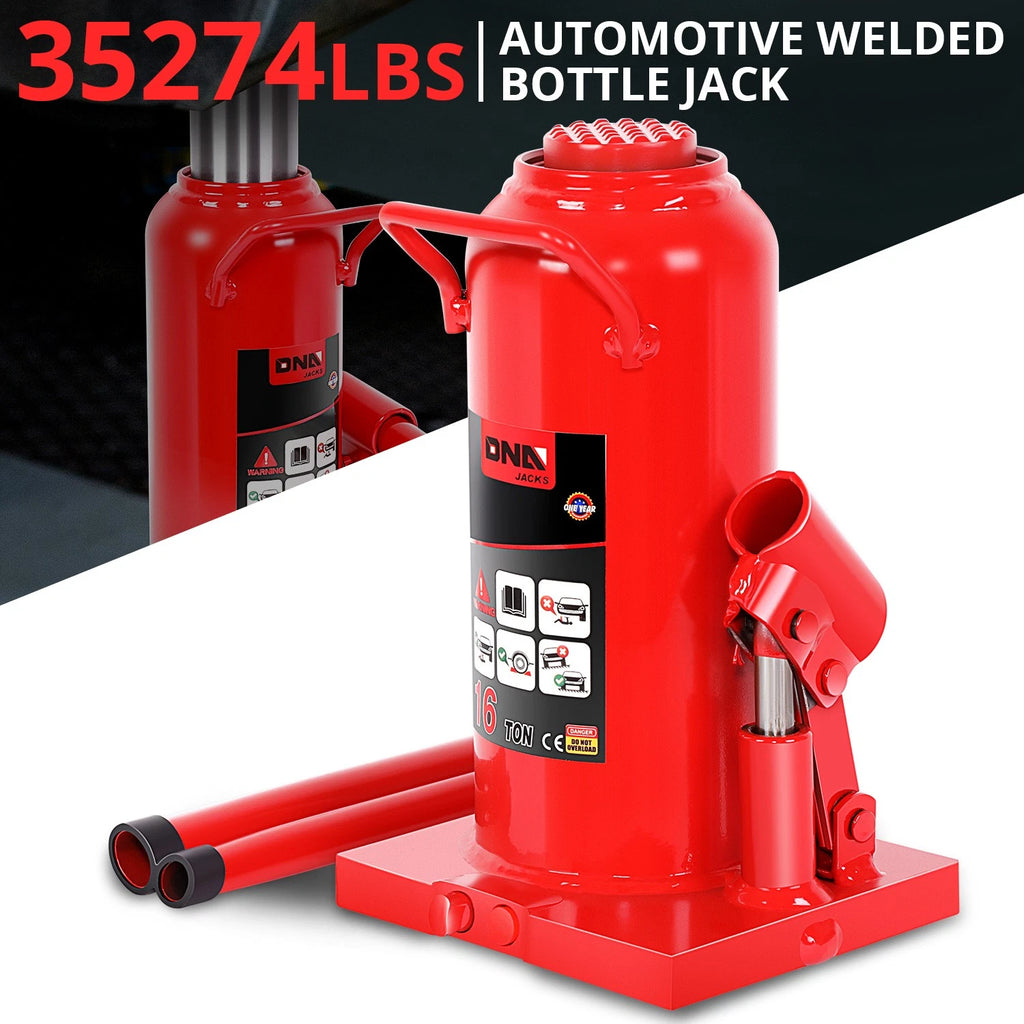 17.3" Red Hydraulic Bottle Jack for Automotive Repair (16 Tons)