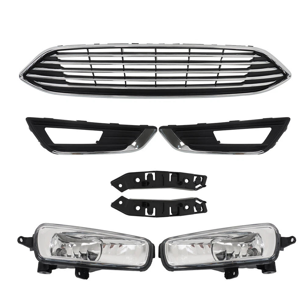 Set of 7 Front Bumper Upper Grille with Fog Lights for Ford Focus (2015–2018)