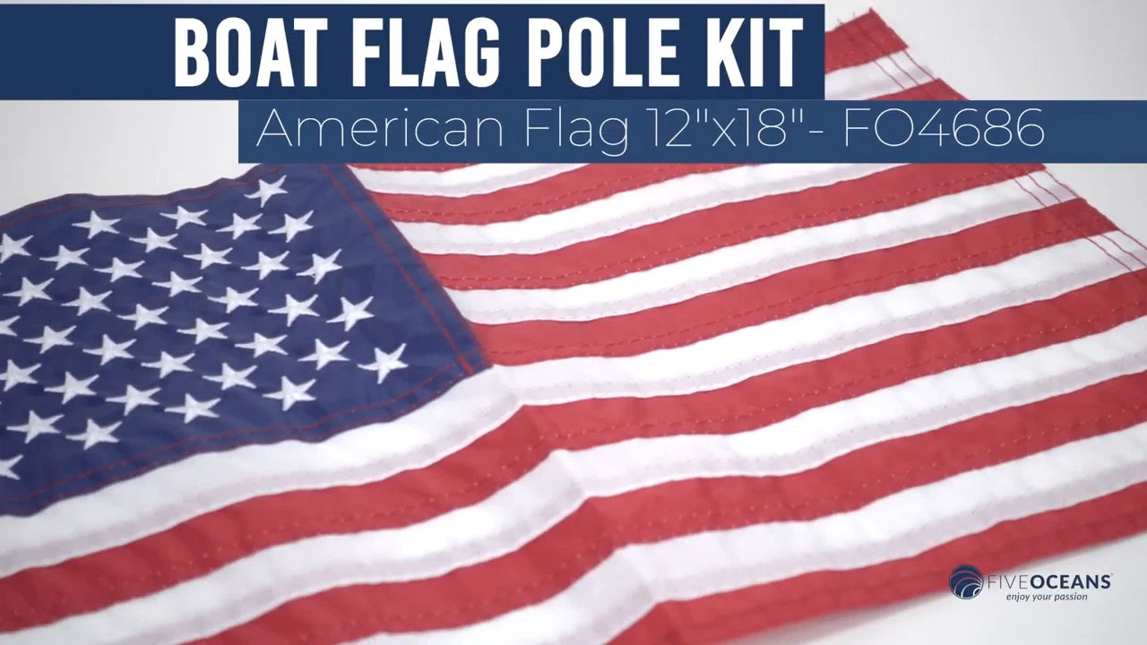 Pontoon Flag Pole Socket with US Flag for Boats (12" x 18")