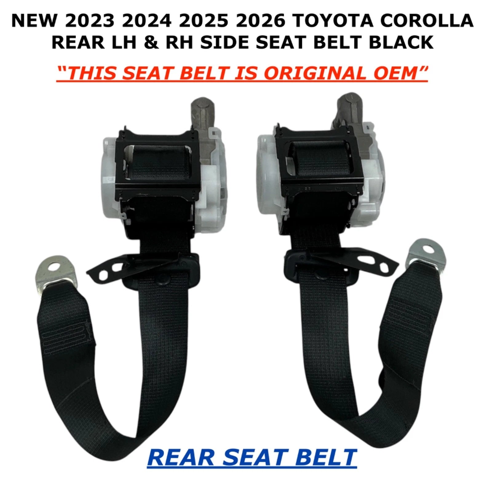Set of 2 Rear Seat Belts for Toyota Corolla (2023–2026) Black