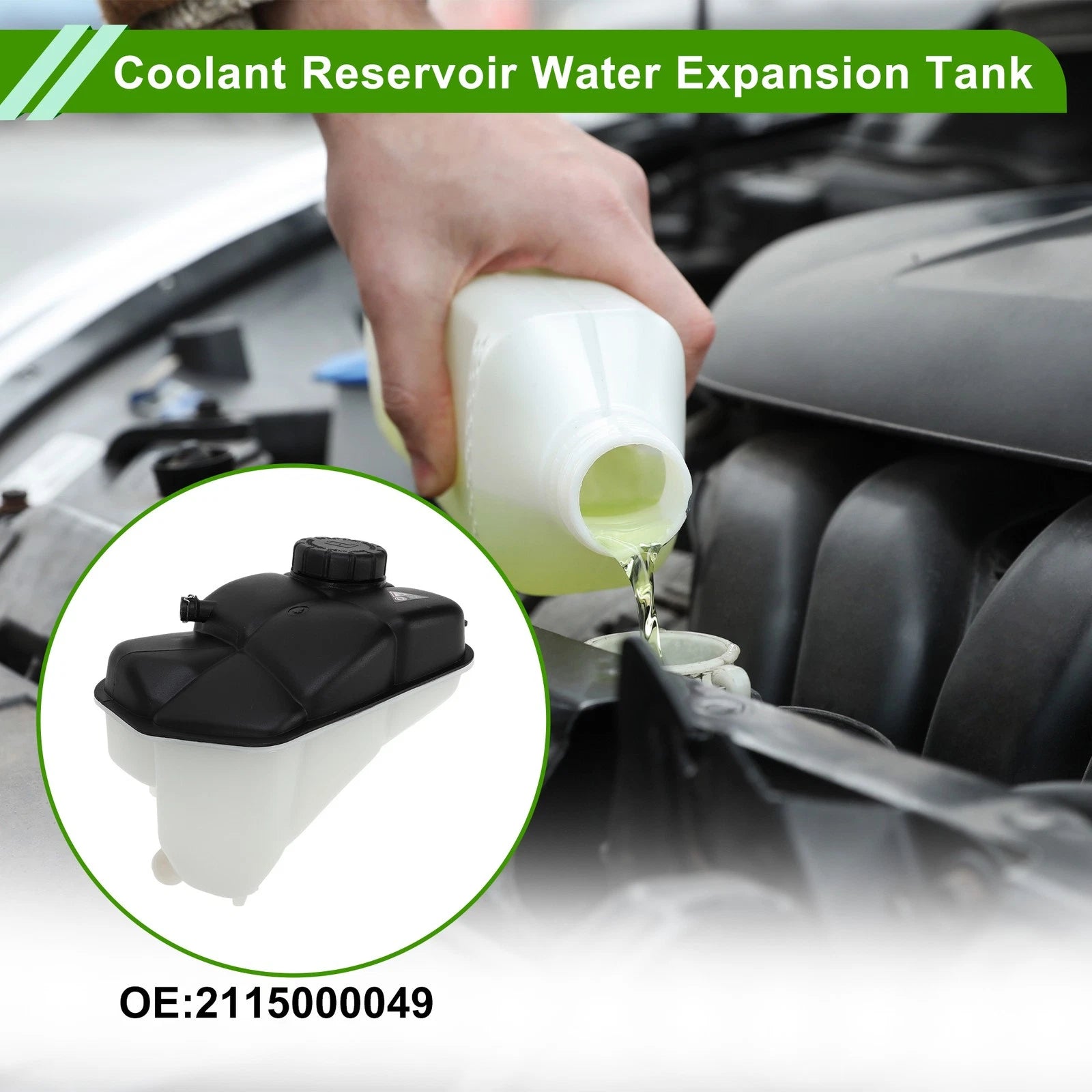 Coolant Expansion Overflow Tank w/ Cap No. 2115000049 for Mercedes-Benz E320 E350 (1996–2009)