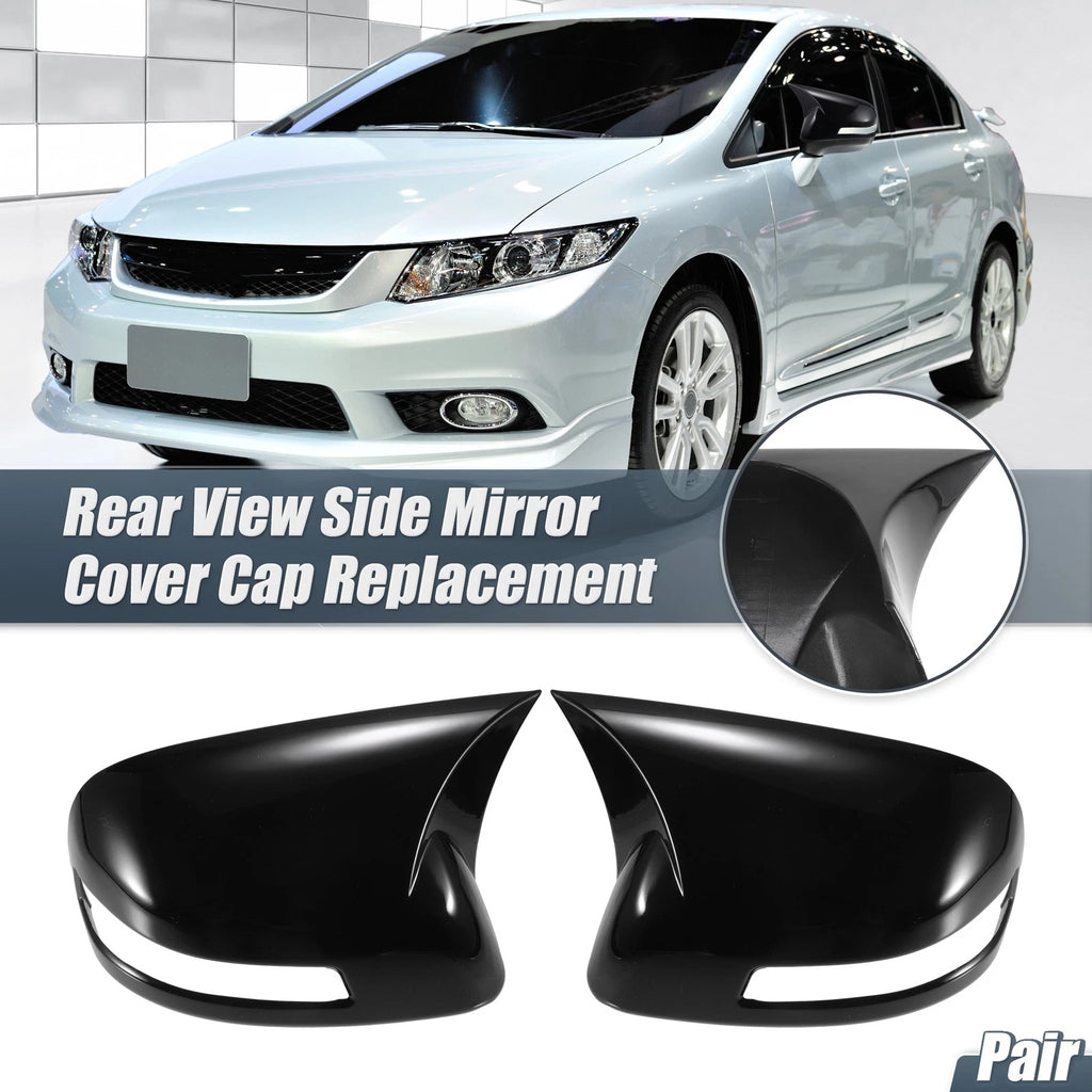 Pair Rearview Mirror Cover Overlay Gloss Black for Honda Civic (2012–2015)