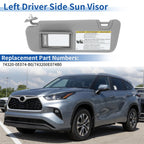 Left Side Sun Visor for Toyota Highlander (2014–2016, 2019) No. 743200E074B0 Gray