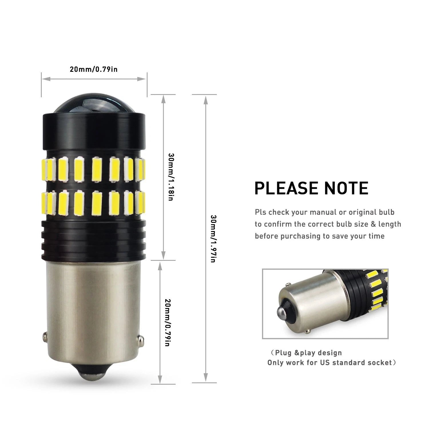 2X LED Reverse Backup Light Bulbs for AUXITO 1156 7506 (6000K)