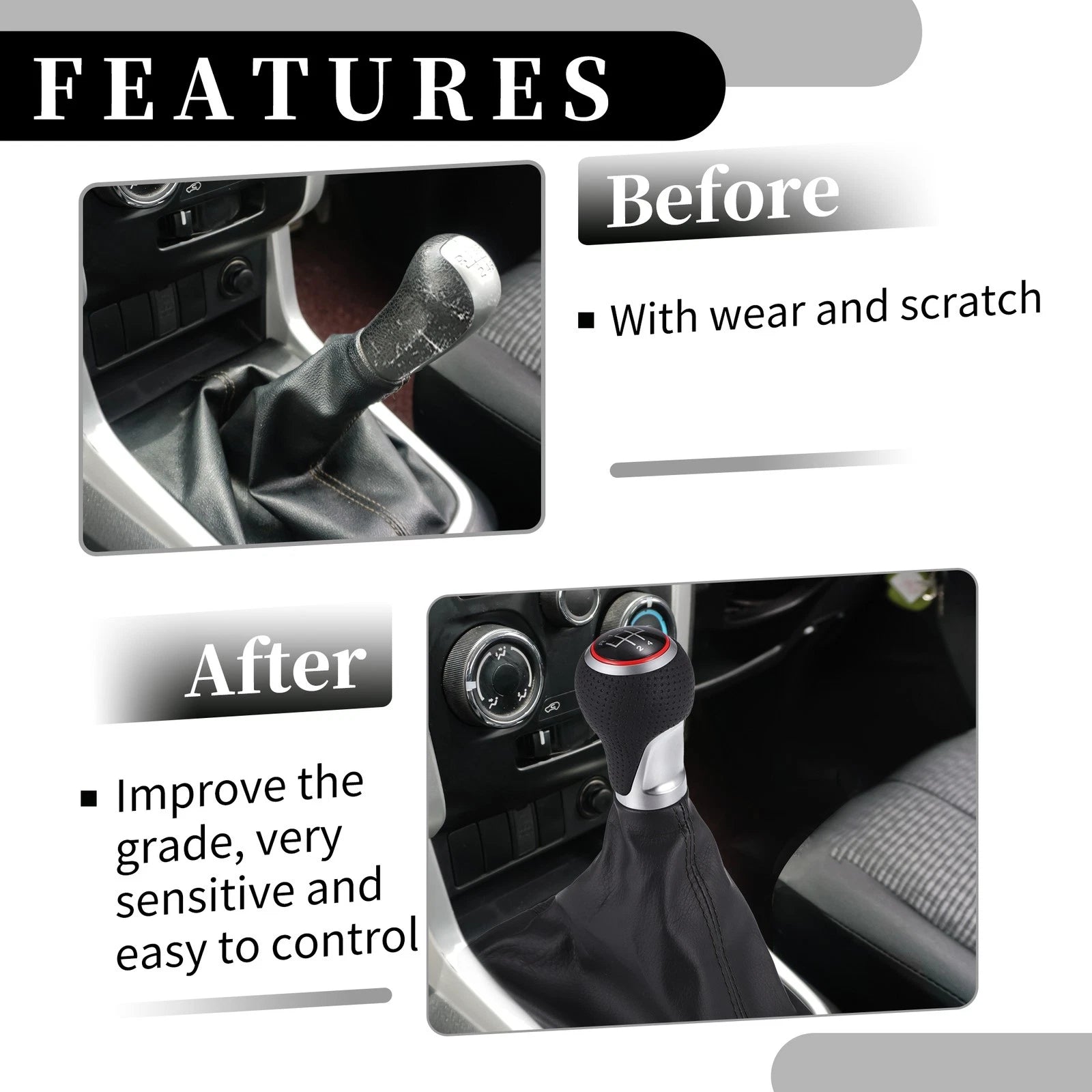 5 Speed Manual Gear Shift Knob with Cover for Audi A4 (2007–2015) Black Leather