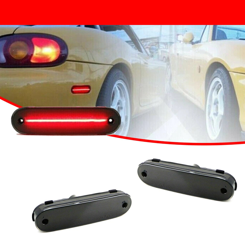 2X Smoked Lens Red LED Rear Side Marker Lights for Mazda MX-5 Miata (1990–2005)