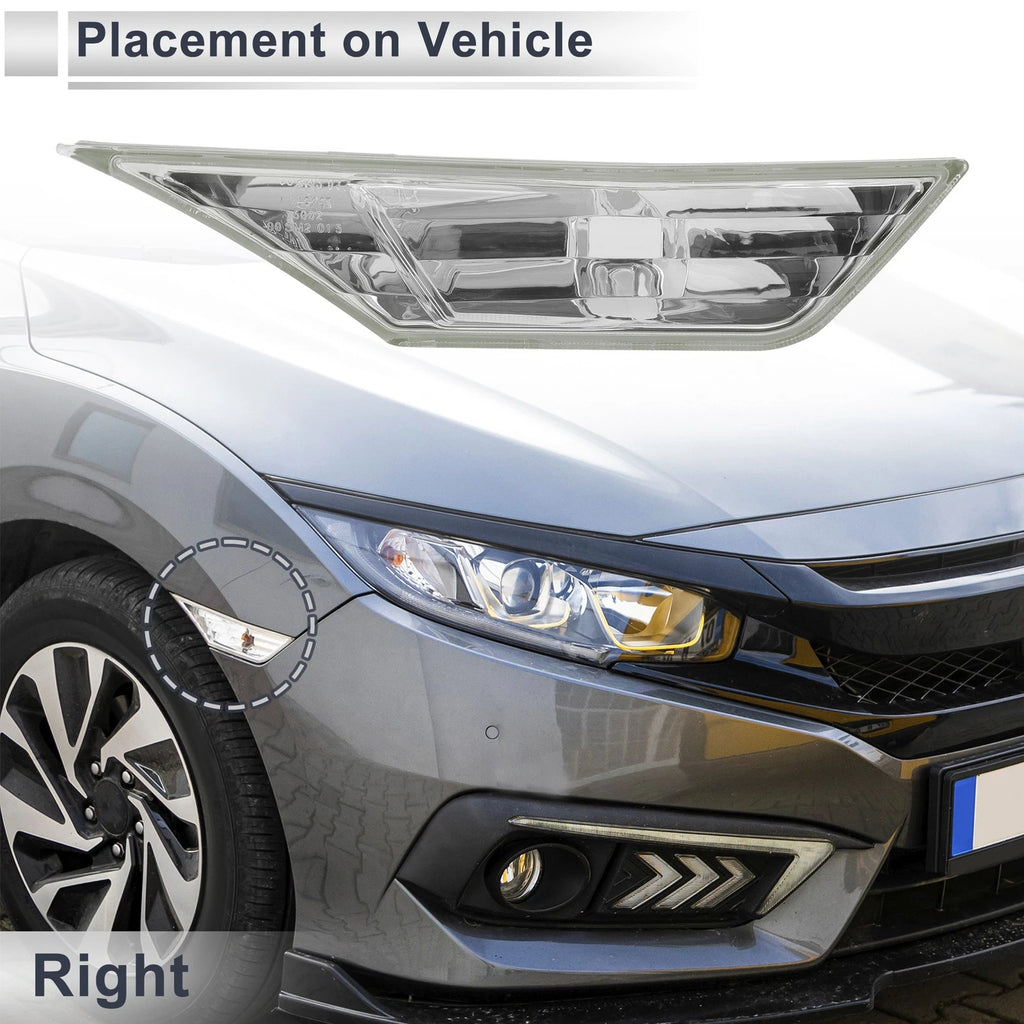 Right Side Marker Light Cover for Honda Civic (2016–2021) No. 34300TETH01 Clear