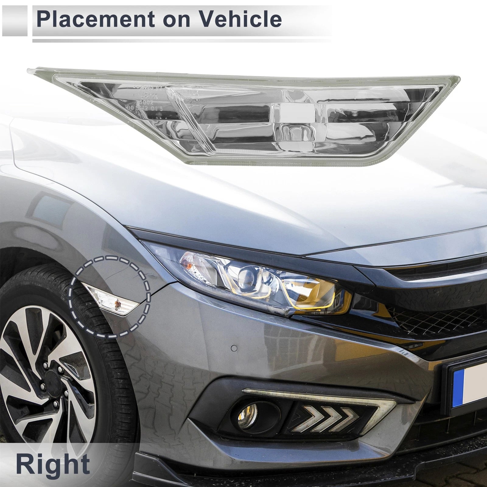 Right Side Marker Light Cover for Honda Civic (2016–2021) No. 34300TETH01 Clear