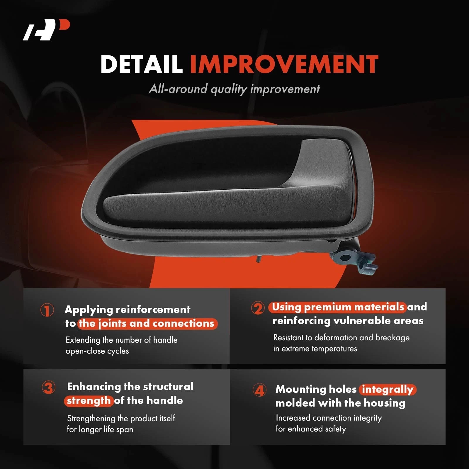 Front Right Interior Door Handle for Kia Rio (2003-2005) Black Plastic