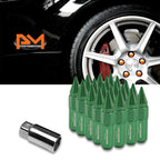 Set of 20 M12X1.5 Green JDM Hex Spiked Wheel Lug Nuts + 20mm Extension