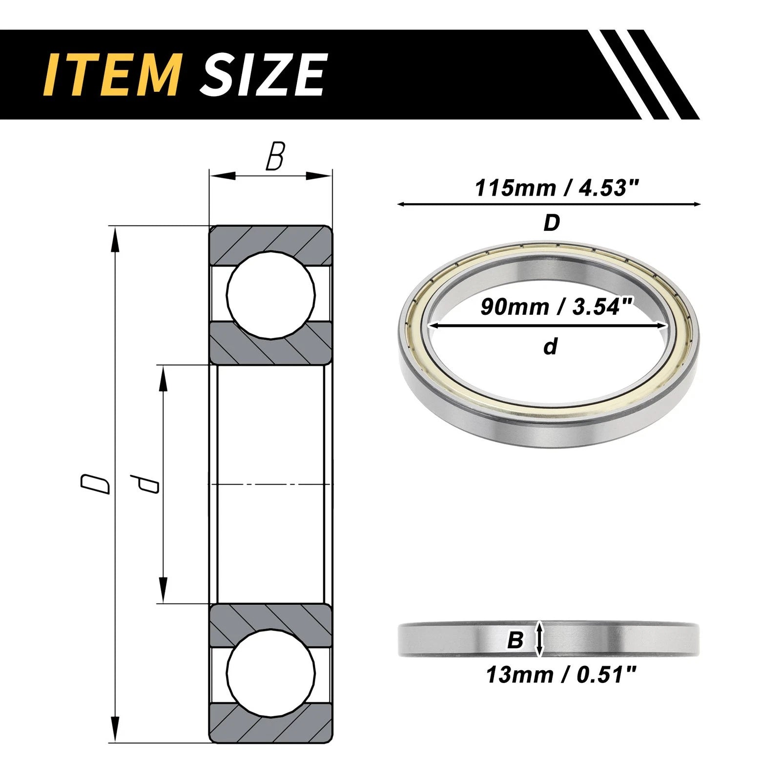 Deep Groove Ball Bearing 6818ZZ for Scooter Skateboard Wheel (90x115x13mm)