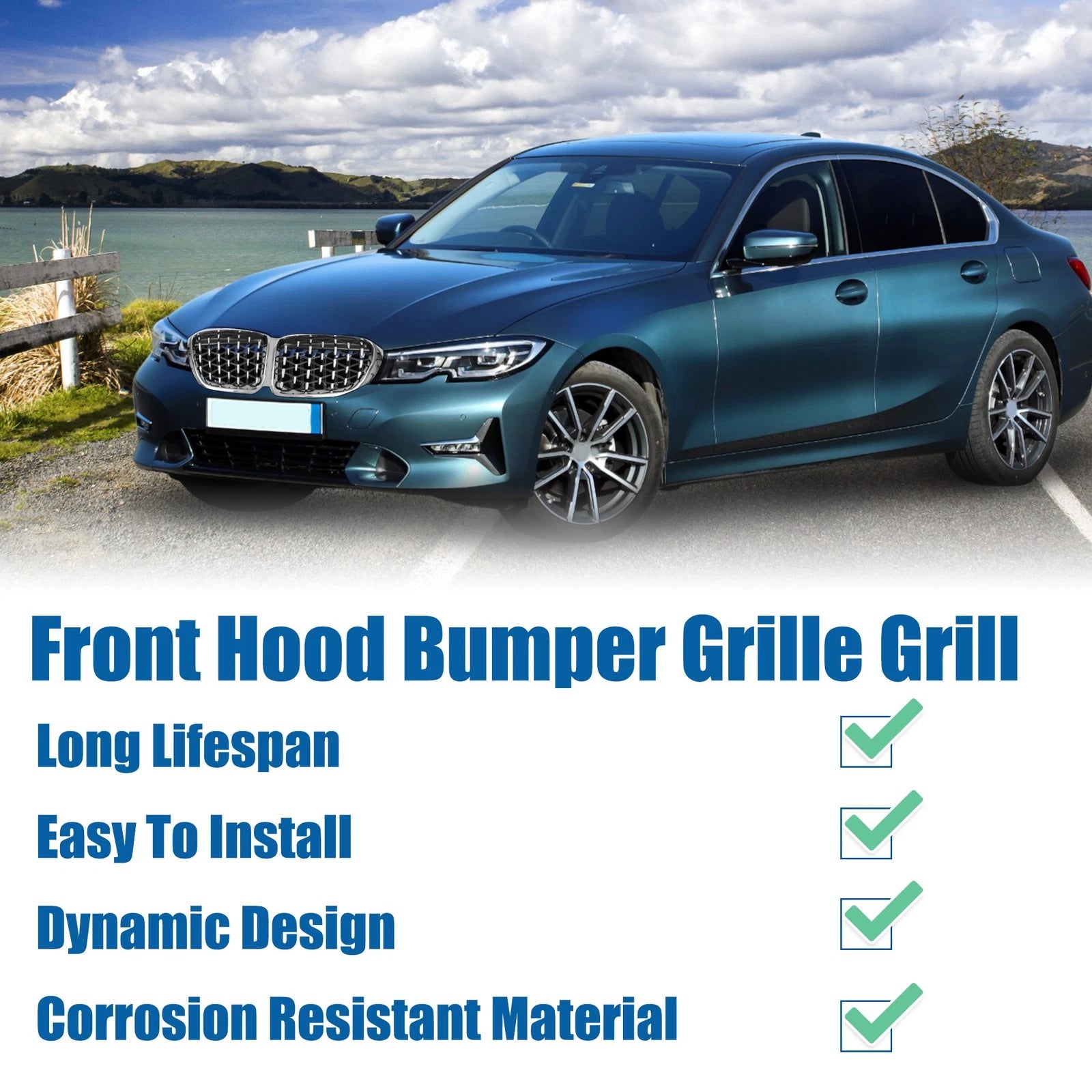 1 Pair Front Hood Bumper Grille for BMW X3 F25 (2014–2017) Silver Tone