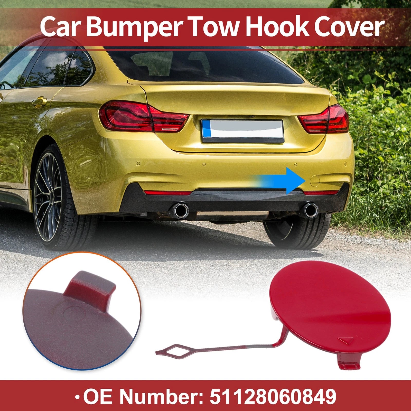 Rear Car Bumper Tow Hook Cover for BMW 428i (2014–2016) No. 51128060849 Red