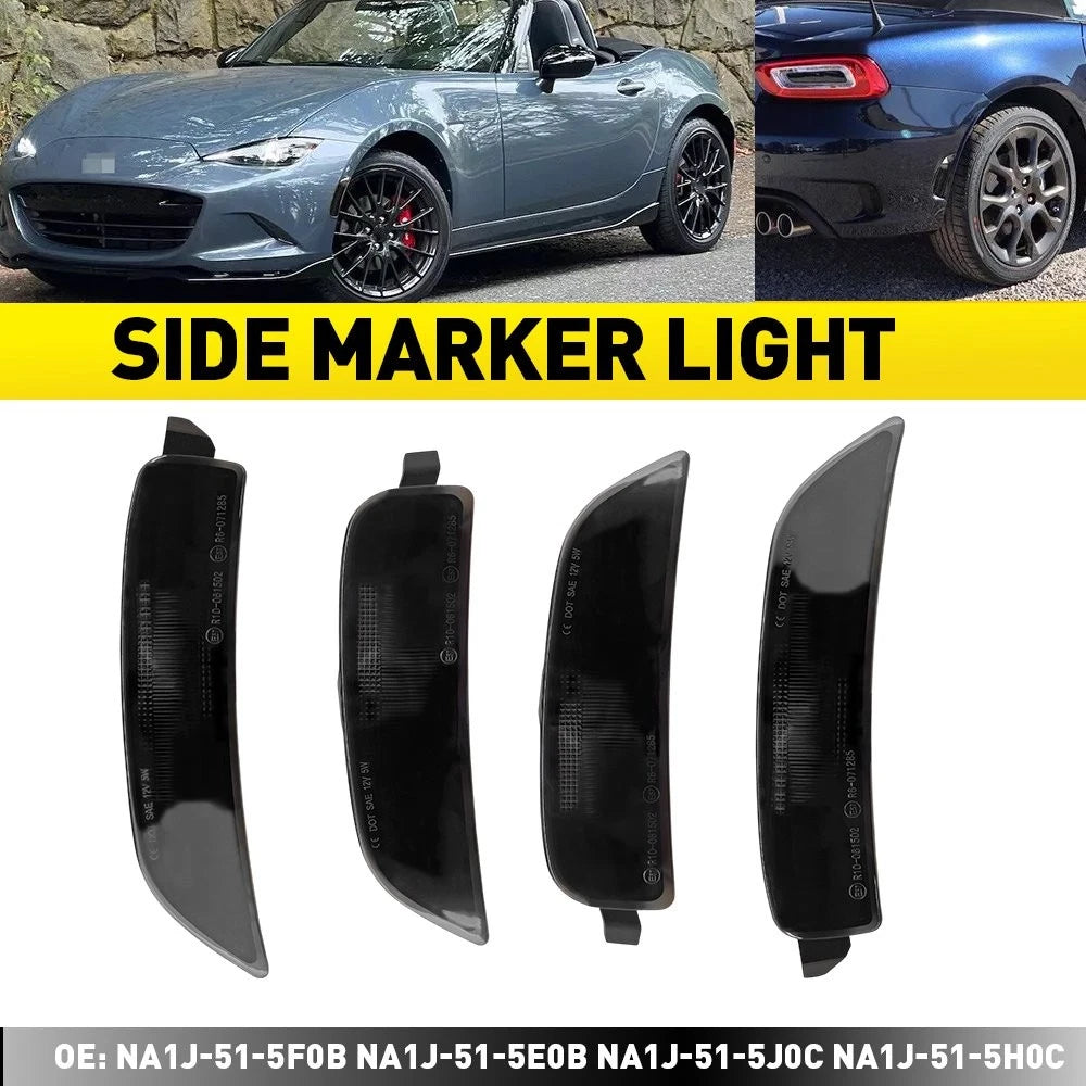 Set of 2 Smoked Front Rear Bumper Side Marker Lights for Mazda Miata MX-5 (2016–2022)
