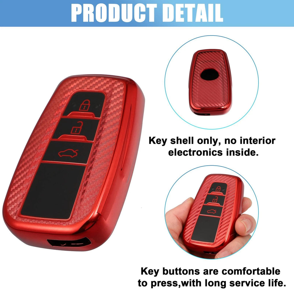 Silicone Smart Key Fob Case Cover for Toyota (2018–2021) Carbon Fiber Red