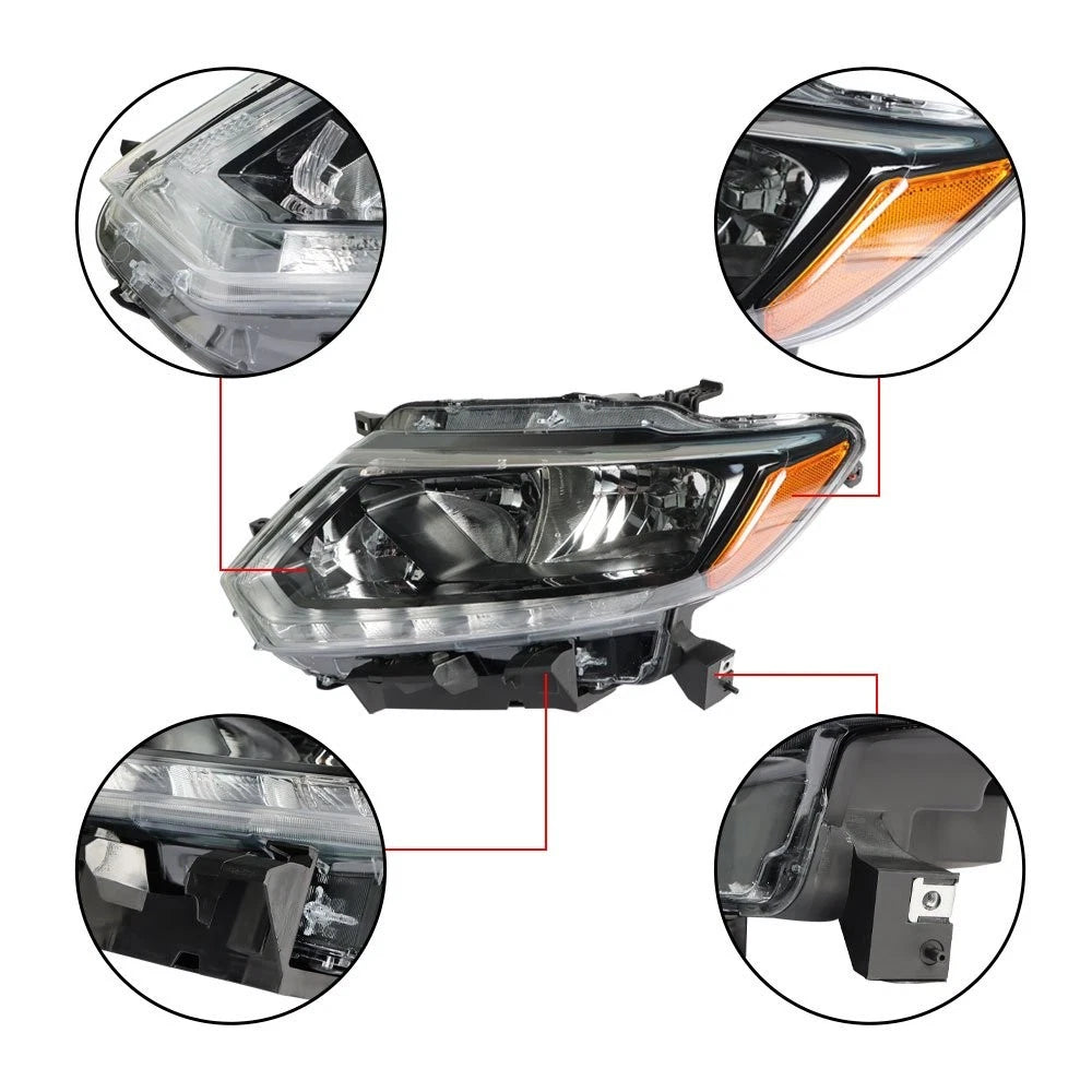 Headlight Assembly Set for Nissan Rogue (2014–2016) Clear Halogen